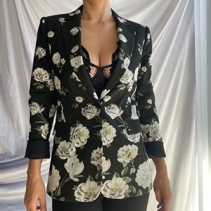 Alice and Olivia Black Fitted Blazer with White Florals, Womens Size 4